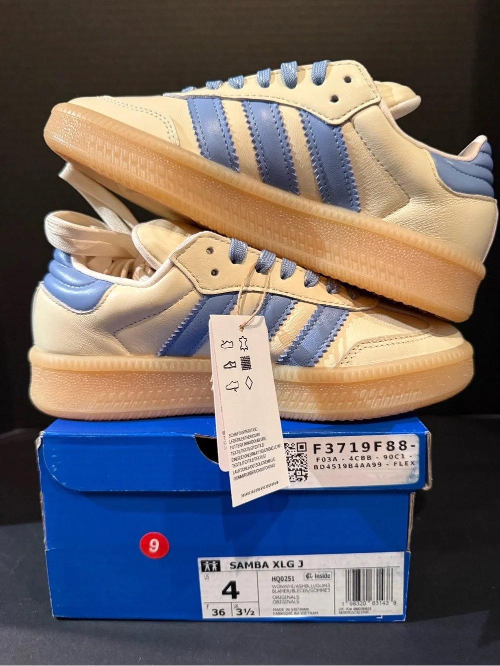 adidas Samba XLG J sneakers in cream and light blue 4Y/5W